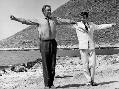 Anthony Quinn (left) and Alan Bates in Zorba the Greek (1964).