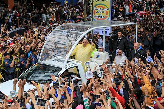 Pope Francis in a Popemobile in Manila, 2015