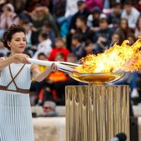 Lighting the Olympic flame