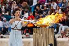 Lighting the Olympic flame