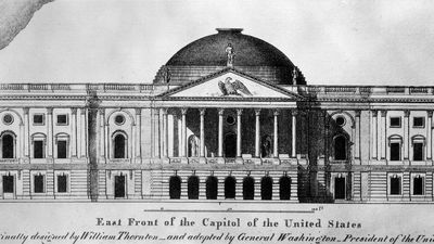 East elevation of the U.S. Capitol building, drawing and design by William Thornton, 1792; in the Library of Congress, Washington, D.C.