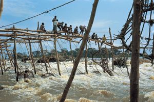 Enya (Wagenia) fishing in the rapids of the Congo River near Kisangani, Democratic Republic of the Congo.