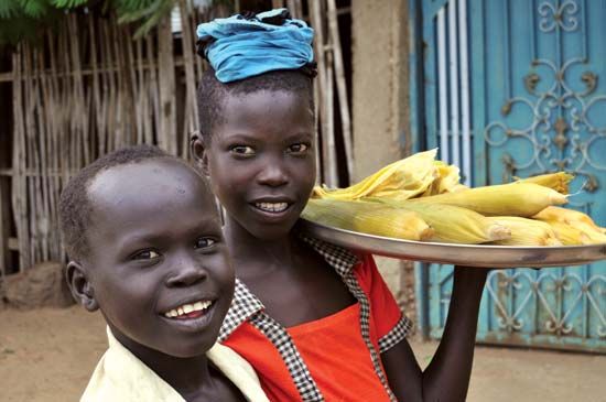 Children selling cooked corn in Terekeka, South Sudan.