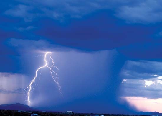 thunderstorm: rain and lightning