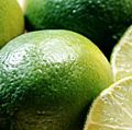 Close-up of limes. (citrus fruit; food)