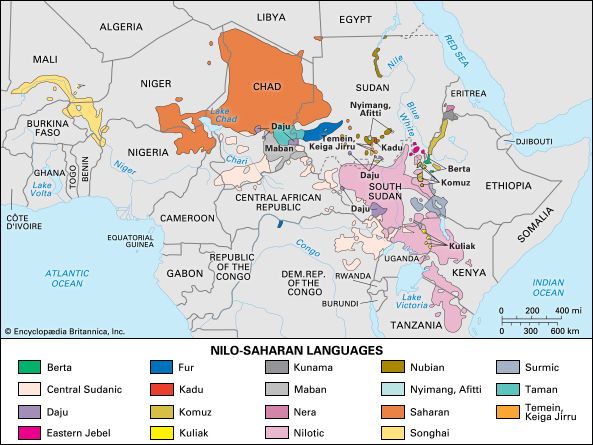 Distribution of the Nilo-Saharan languages.