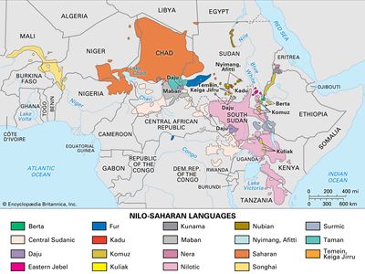 Distribution of the Nilo-Saharan languages.