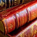 Books. Lord Alfred Tennyson. Lord Byron. Poetry. Reading. Literacy. Library. Antique. A stack of four antique leather bound books.