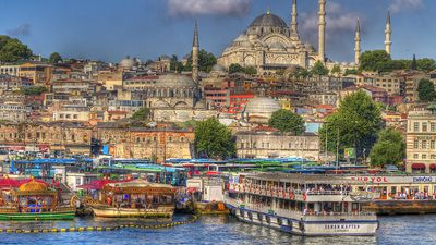 Suleymaniye Mosque and River Bosporus, Istanbul, Turkey.