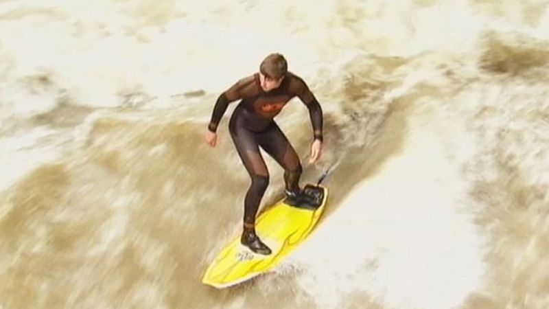 Surfing on the Eisbach River in Munich