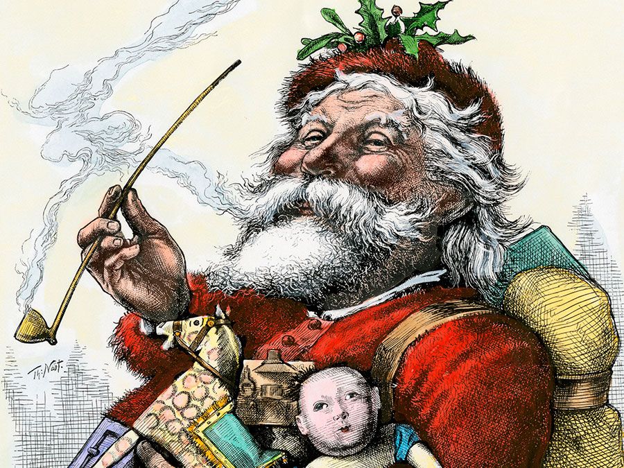 Illustration of Merry Old Santa Claus by Thomas Nast. (Christmas, holidays)