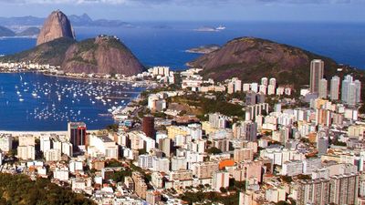 Panoramic view of Rio de Janeiro, Brazil circa 2008. Rio de Janeiro skyline, Rio de Janeiro city, Sugar Loaf Mountain, Guanabara Bay