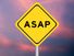 Yellow transportation sign with ASAP (as soon as possible) on violet color sky background. (acronyms)