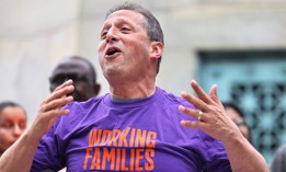 Brad Lander speaks at a WFP rally in 2021. The party endorsed him for comptroller.