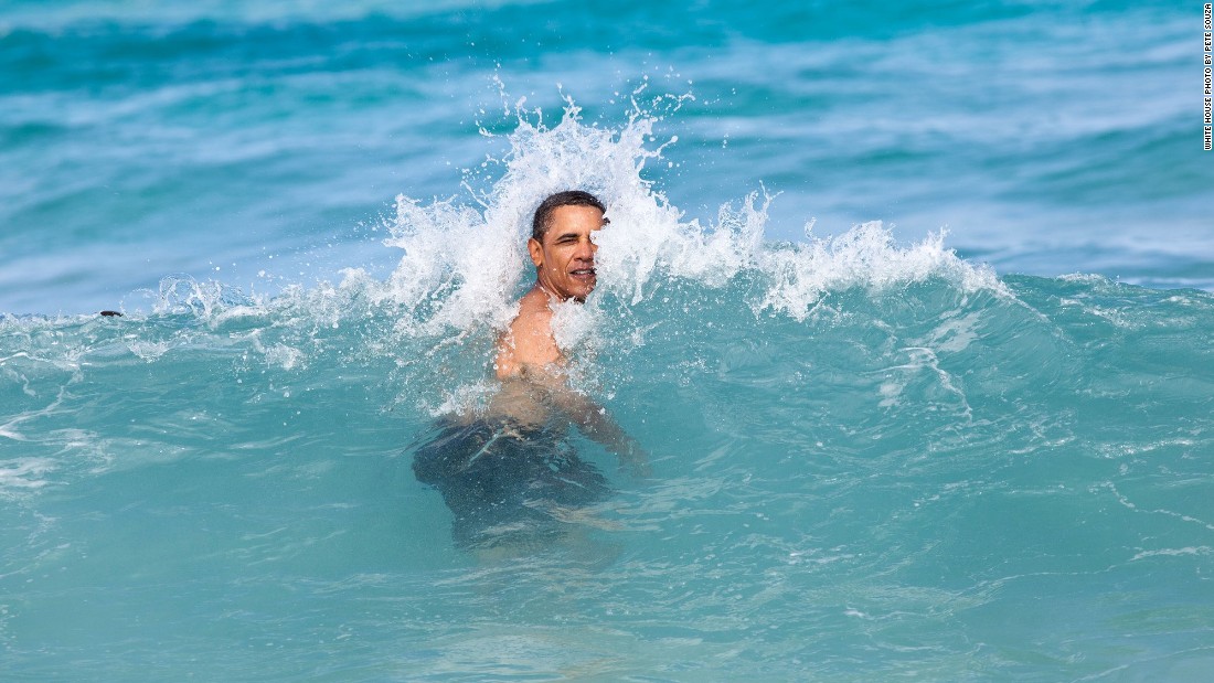 Swimming at Pyramid Rock Beach in Kaneohe Bay, Oahu, Hawaii, on January 1, 2012.