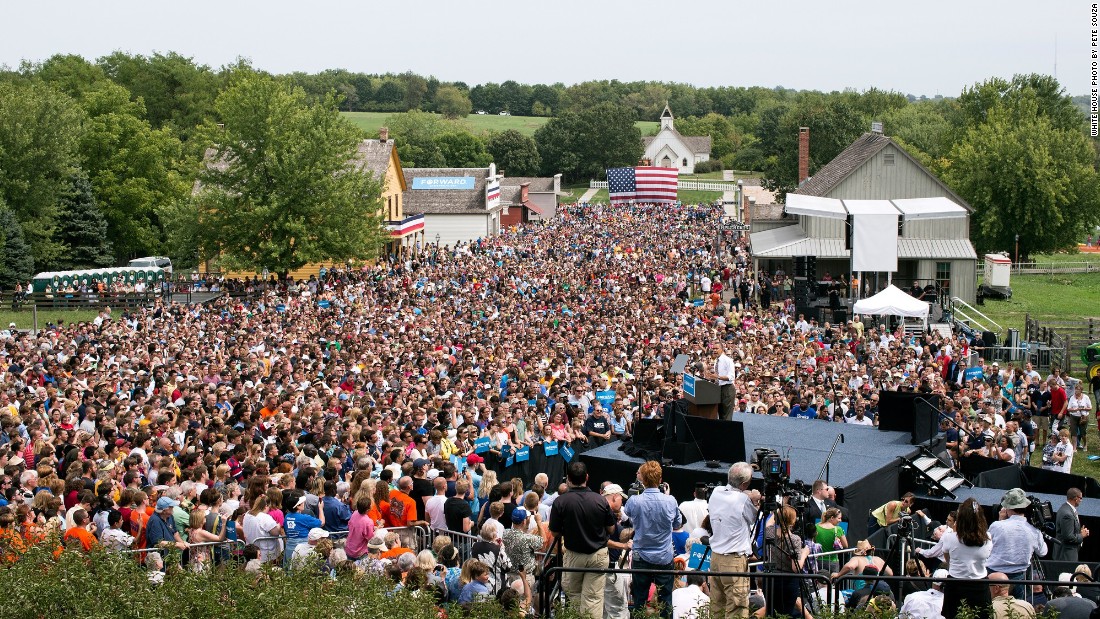 Speaking at a grassroots campaign event at Living History Farms in Urbandale, Iowa, on September 1, 2012. 