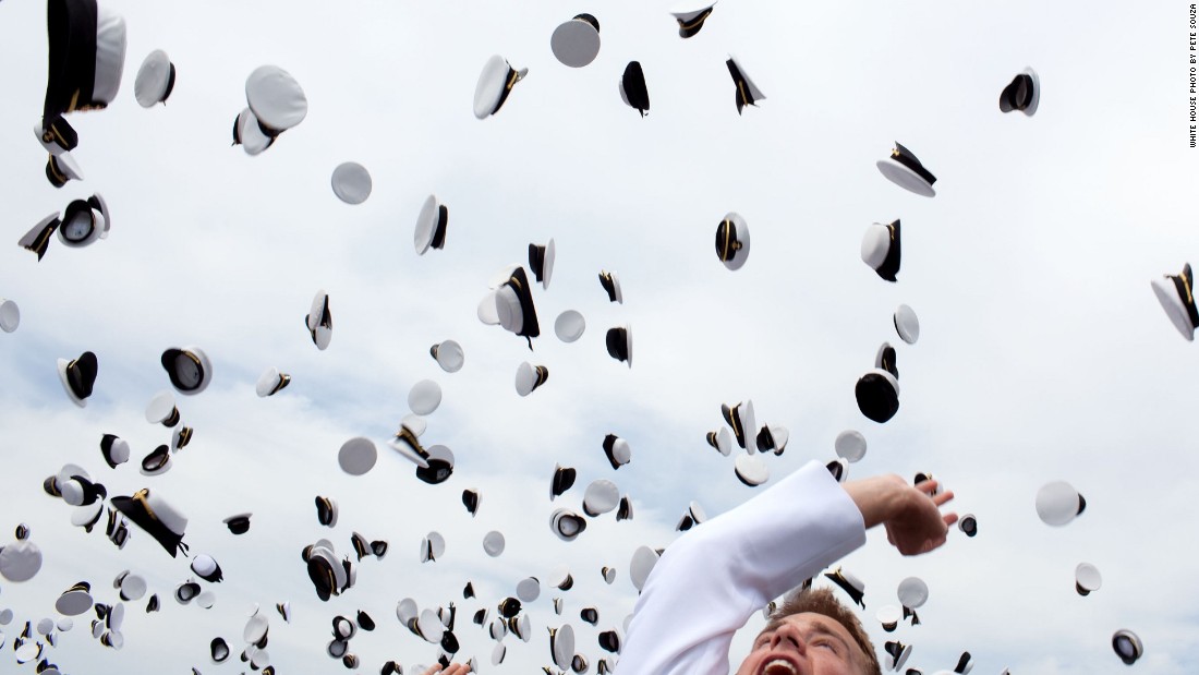 Graduates celebrating at the U.S. Naval Academy in Annapolis, Maryland, on May 22, 2009. 