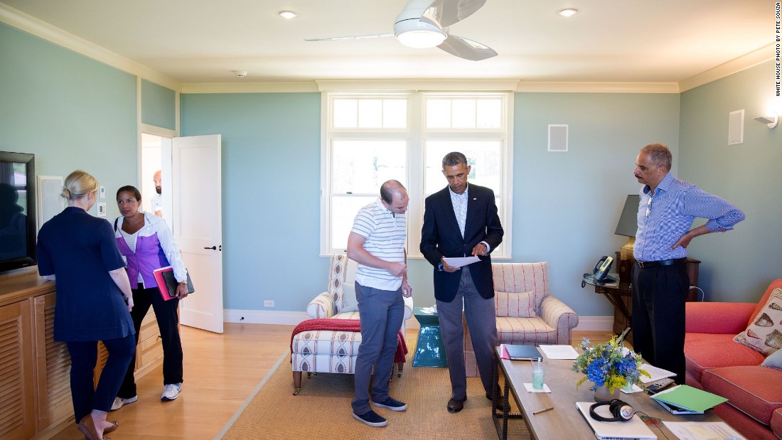 Discussing the situation in Ferguson, Missouri, while on vacation in Martha&#39;s Vineyard, Massachusetts, on August 14, 2014. 