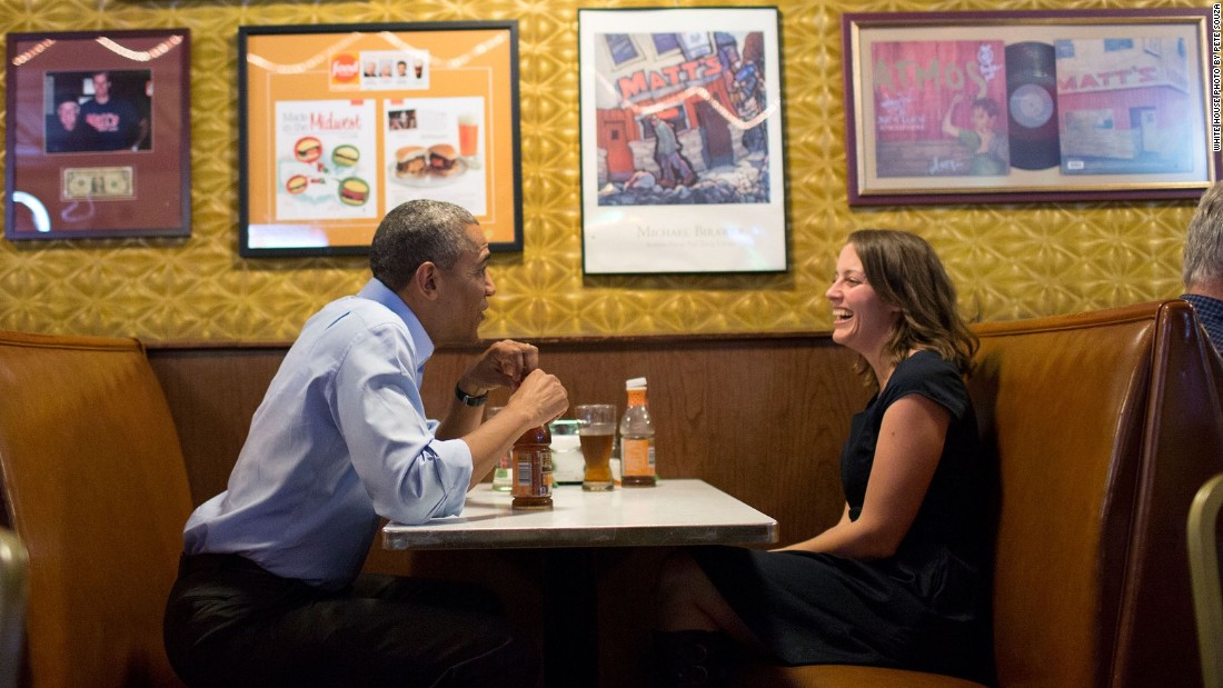 Talking with letter writer Rebekah Erler at Matt&#39;s Bar in Minneapolis, Minnesota, on June 26, 2014. 