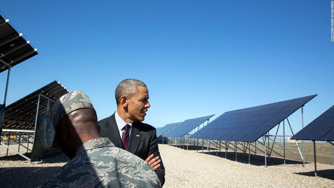 Viewing solar panels at Hill Air Force Base, north of Salt Lake City, in Utah on April 3, 2015. 