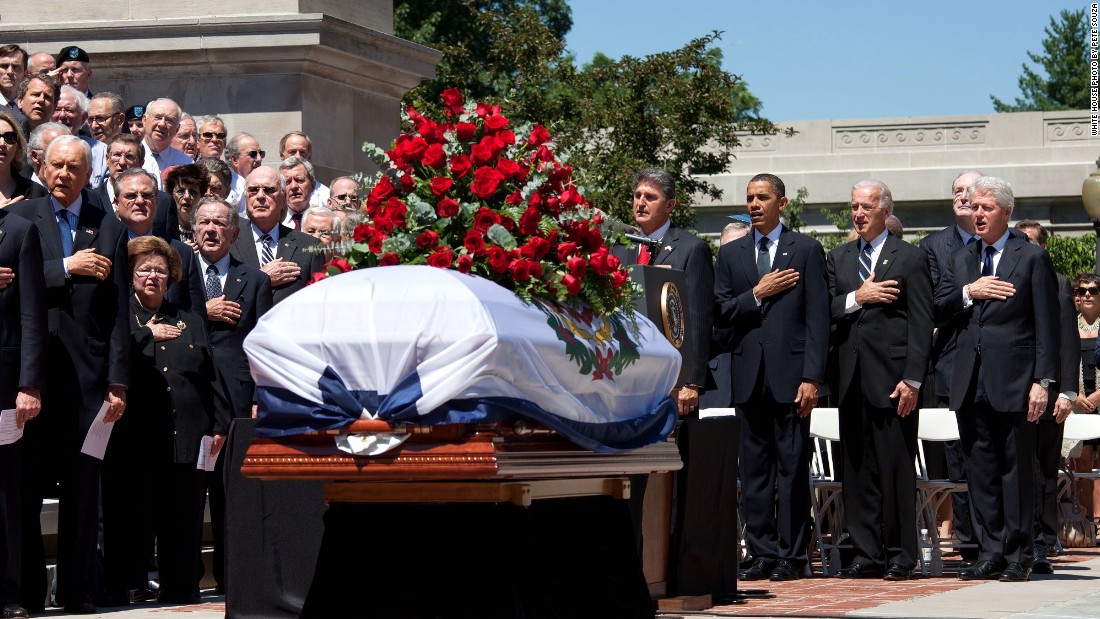 Celebrating the life of Sen. Robert C. Byrd with Vice President Joe Biden and former President Bill Clinton, at a memorial service in Charleston, West Virginia, on June 28, 2010. 