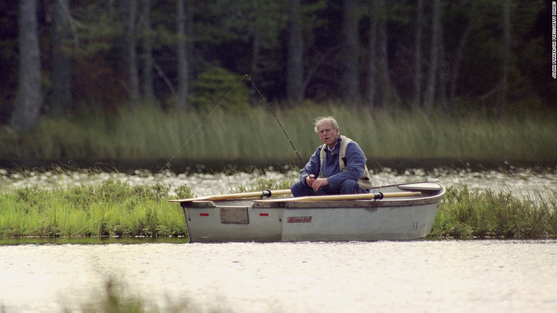 Prince Phillip fishes in a Scottish loch in 1993.