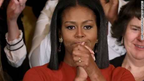 WASHINGTON, DC - JANUARY 06:  U.S. first lady Michelle Obama delivers remarks honoring the 2017 School Counselor of the Year and counselors from across the country in the East Room of the White House January 6, 2017 in Washington, DC. These were the last public remarks by the first lady during her husband Barack Obama&#39;s presidency.  (Photo by Chip Somodevilla/Getty Images)