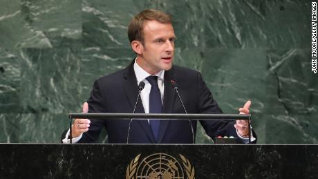 President of France Emmanuel Macron addresses the United Nations General Assembly on September 25, 2018 in New York City. 