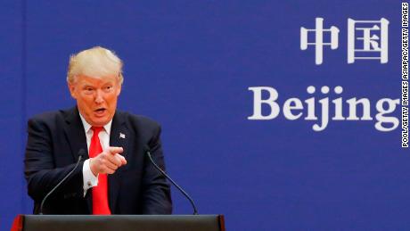 BEIJING, CHINA - NOVEMBER 9:  U.S. President Donald Trump and China&#39;s President Xi Jinping (not shown) speak to business leaders at the Great Hall of the People on November 9, 2017 in Beijing, China. Trump is on a 10-day trip to Asia.  (Photo by Thomas Peter-Pool/Getty Images)