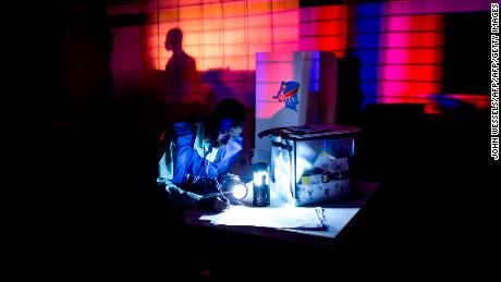 TOPSHOT - An Electoral Agent closes a voting station ahead of counting the ballots after the Democratic Republic of the Congo&#39;s Presidential elections on December 30, 2018 in Kinshasa. - After two years of delays, crackdowns and political turmoil, the Democratic Republic of Congo voted in presidential elections that will determine the future of Africa&#39;s notoriously unstable giant. Facing fears of bloodshed and a test of integrity, polling day appeared to be free from violence but frustration over problems and controversial voting machines ran deep. (Photo by JOHN WESSELS / AFP)        (Photo credit should read JOHN WESSELS/AFP/Getty Images)