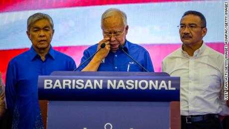 KUALA LUMPUR, MALAYSIA - MAY 10: Najib Razak, outgoing Prime Minister of Barisan Nasional party speaka during press conference following the 14th general election on May 10, 2018 in Kuala Lumpur, Malaysia. Malaysia&#39;s opposition leader Mahathir Mohamad claimed victory over Prime Minister Najib Razak&#39;s ruling coalition Barisan National and set to become the world&#39;s oldest elected leader after Wednesday&#39;s general election where millions of Malaysians headed to the polls. The election has been one of the most fiercely contested races in Malaysia&#39;s history,  which resulted in a shocking victory as 92-year-old Mahathir made a comeback from retirement to take on his former protege Najib, who has been embroiled in a massive corruption scandal. (Photo by Ulet Ifansasti/Getty Images)