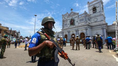 COLOMBO, SRI LANKA - APRIL 21: Sri Lankan security forces secure the area around St. Anthony&#39;s Shrine after an explosion hit St Anthony&#39;s Church in Kochchikade on April 21, 2019 in Colombo, Sri Lanka. At least 207 people have been killed and hundreds more injured after multiple explosions rocked three churches and three luxury hotels in and around Colombo as well as at Batticaloa in Sri Lanka during Easter Sunday mass. According to reports, at least 400 people were injured and are undergoing treatment as the blasts took place at churches in Colombo city as well as neighboring towns and hotels, including the Shangri-La, Kingsbury and Cinnamon Grand, during the worst violence in Sri Lanka since the civil war ended a decade ago. Christians worldwide celebrated Easter on Sunday, commemorating the day on which Jesus Christ is believed to have risen from the dead. (Photo by Stringer/Getty Images)