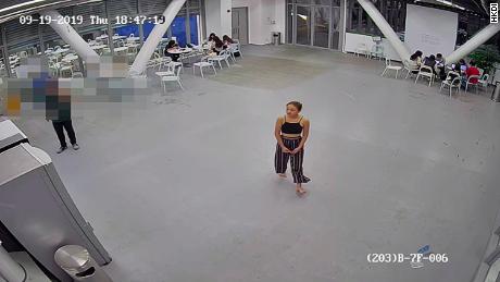 Chan Yin-lam is seen in surveillance footage from September 19, 2019 released by the Hong Kong Design Institute. 