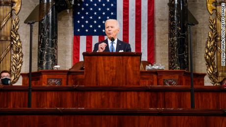 U.S. President Joe Biden addresses a joint session of Congress as Vice President Kamala Harris (L) and Speaker of the House U.S. Rep. Nancy Pelosi (D-CA) (R) look on in the House chamber of the U.S. Capitol April 28, 2021 in Washington, DC. On the eve of his 100th day in office, Biden spoke about his plan to revive America&#39;s economy and health as it continues to recover from a devastating pandemic. He delivered his speech before 200 invited lawmakers and other government officials instead of the normal 1600 guests because of the ongoing COVID-19 pandemic.  