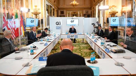 G7 Foreign and Development Ministers meeting. (from the left) Canadian Minister of Foreign Affairs Marc Garneau, Foreign Secretary Dominic Raab, Japanese Minister of Foreign Affairs Motegi Toshimitsu, European High Representative of the Union for Foreign Affairs, Josep Borrell, Italian Minister of Foreign Affairs Luigi Di Maio, US Secretary of State Antony Blinken, German Federal Minister for Foreign Affairs Heiko Maas and French Minister of Europe and Foreign Affairs Jean-Yves Le Drian, during talks at the G7 Foreign and Development Ministers meeting at Lancaster House in London. Picture date: Tuesday May 4, 2021. See PA story POLITICS G7. Photo credit should read: Stefan Rousseau/PA Wire URN:59568211 (Press Association via AP Images)