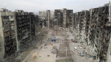 An aerial view shows residential buildings that were damaged during Ukraine-Russia conflict in the southern port city of Mariupol, Ukraine April 3, 2022. Picture taken April 3, 2022. Picture taken with a drone. REUTERS/Pavel Klimov     TPX IMAGES OF THE DAY