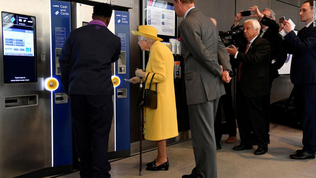 The Queen purchases a train ticket as she attends &lt;a href=&quot;http://edition.cnn.com/travel/article/queen-elizabeth-train-line-london-intl-scli-gbr/index.html&quot; target=&quot;_blank&quot;&gt;the opening ceremony of the long-awaited Elizabeth line&lt;/a&gt; at the Paddington station in west London in May 2022. She had recently been suffering from mobility issues, canceling several appearances.