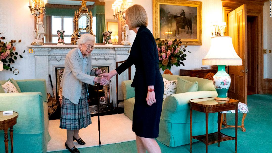 The Queen welcomes &lt;a href=&quot;https://www.cnn.com/2022/09/05/uk/gallery/liz-truss/index.html&quot; target=&quot;_blank&quot;&gt;Liz Truss&lt;/a&gt; at Balmoral Castle in Scotland, formally inviting her to be the new prime minister in September 2022. The meeting would traditionally have taken place at London&#39;s Buckingham Palace, but the monarch had significantly reduced her duties and travel in recent months because of her mobility issues.