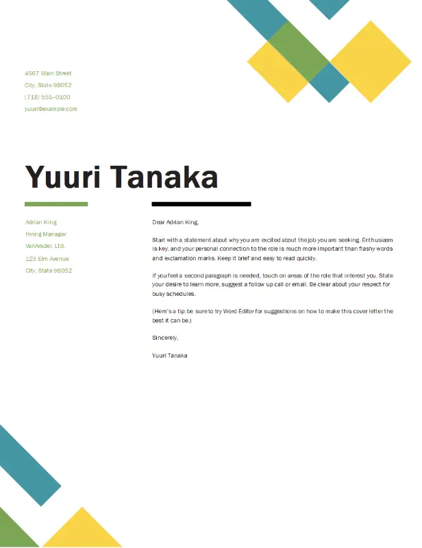 Geometric cover letter green modern geometric