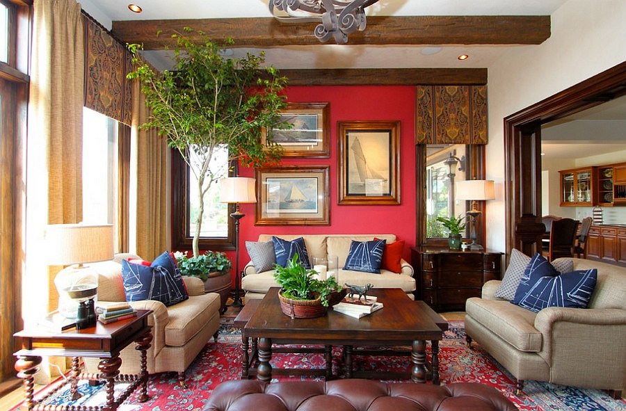 A blend of red and blue in the beautiful living room [Design: Robeson Design]