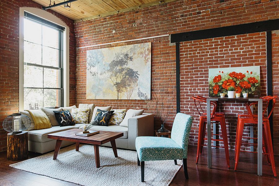 Bright and beautiful industrial loft living room [Design: Homepolish]