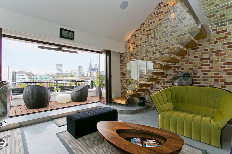 Exposed brick work adds both color and texture to the modern interior [Design: Temza]