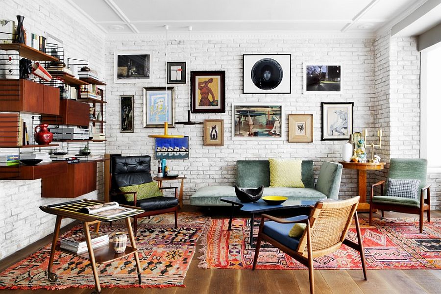 Vivacious eclectic living room with a fabulous brick wall backdrop [Design: mikel irastorza]