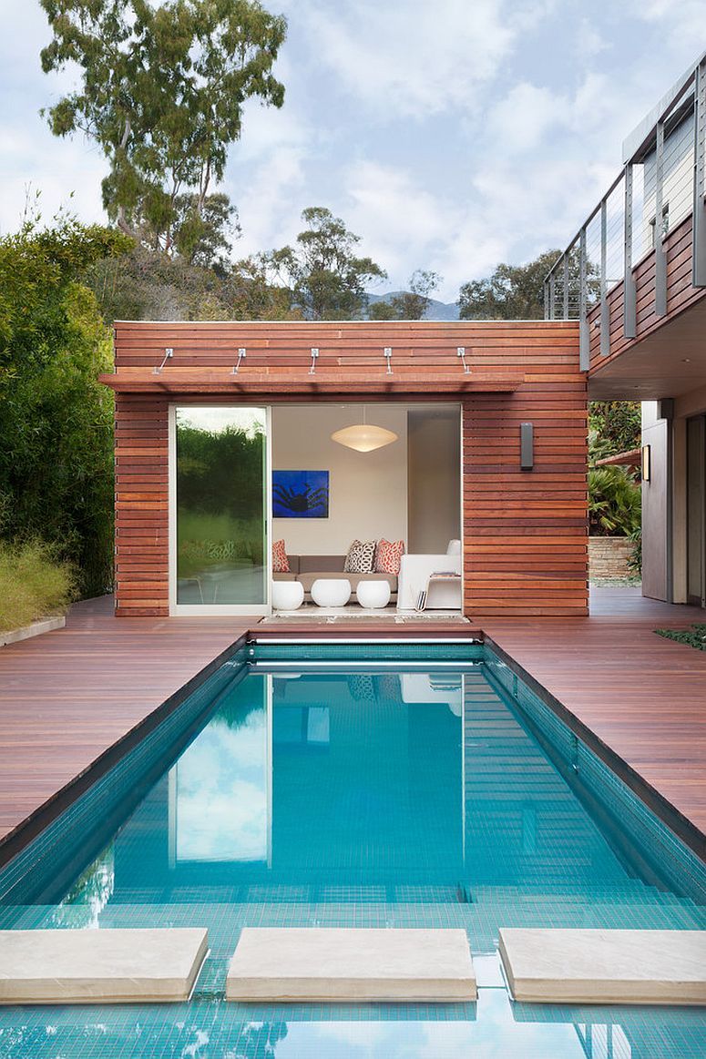 Small and stylish contemporary pool house packs quite a punch! [Design: Maienza - Wilson Architecture + Interiors]