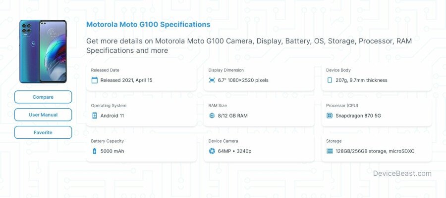 Motorola Moto G100 specifications overview cover