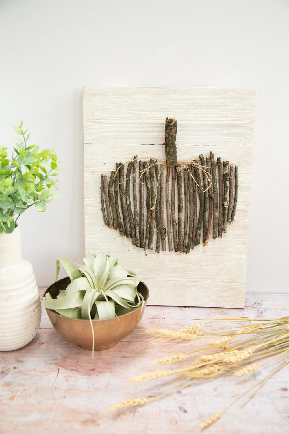 Diy wood branch pumpkin wall art thanksgiving wood signs