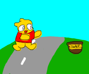 Winnie the Pooh crossing the Road