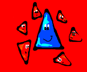 Happy blue triangle surrounded in red