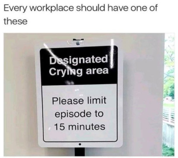 work memes -  work cry meme - Every workplace should have one of these Designated Crying area Please limit episode to 15 minutes