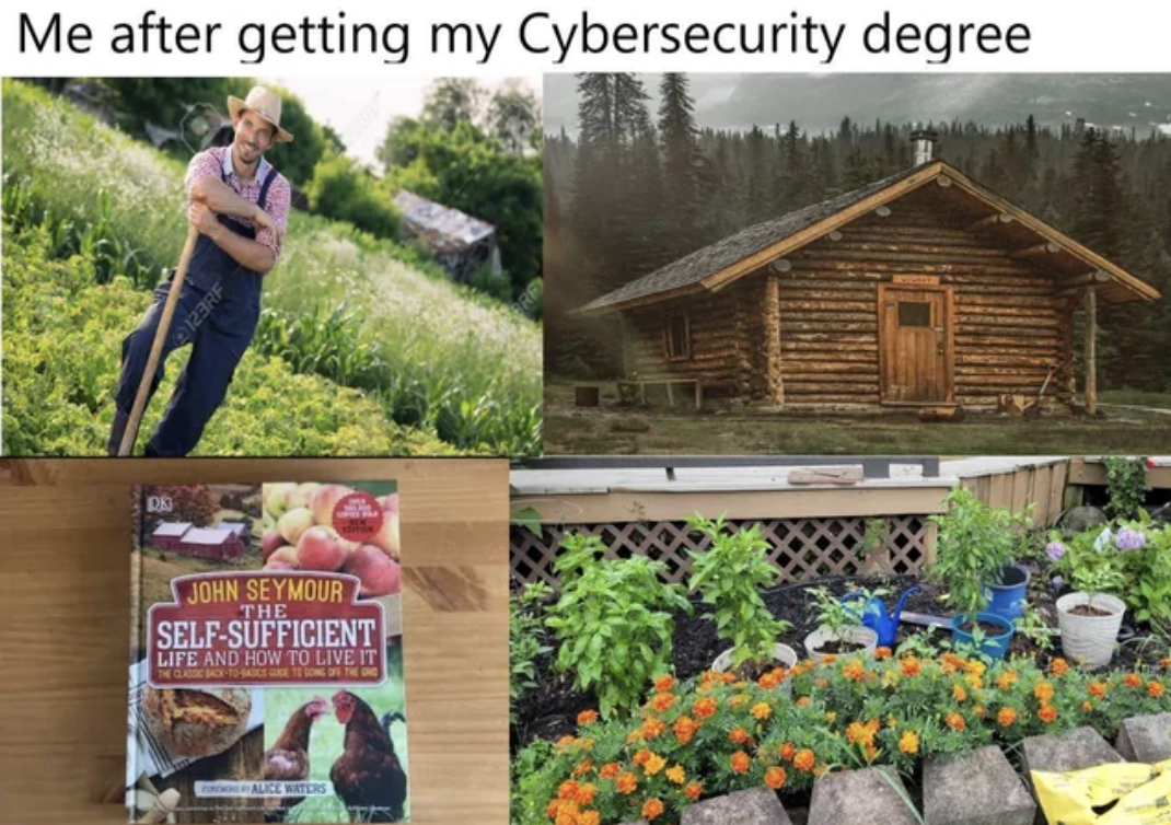 yard - Me after getting my Cybersecurity degree De 123RF John Seymour The SelfSufficient Life And How To Live It Alice Waters